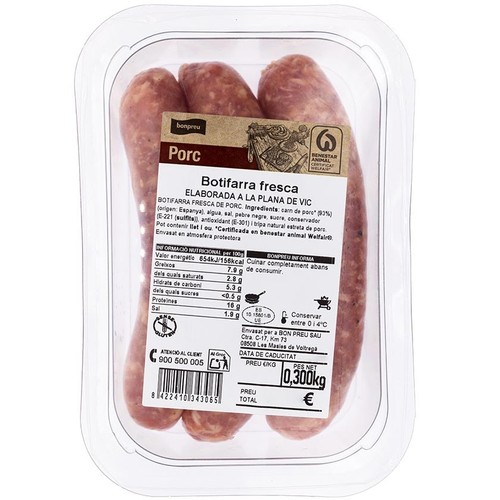 BONPREU Botifarra fresca de porc elaborada a la Plana de Vic