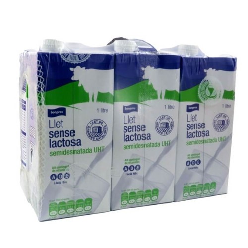 BONPREU Llet semidesnatada sense lactosa 6x1L en cartró
