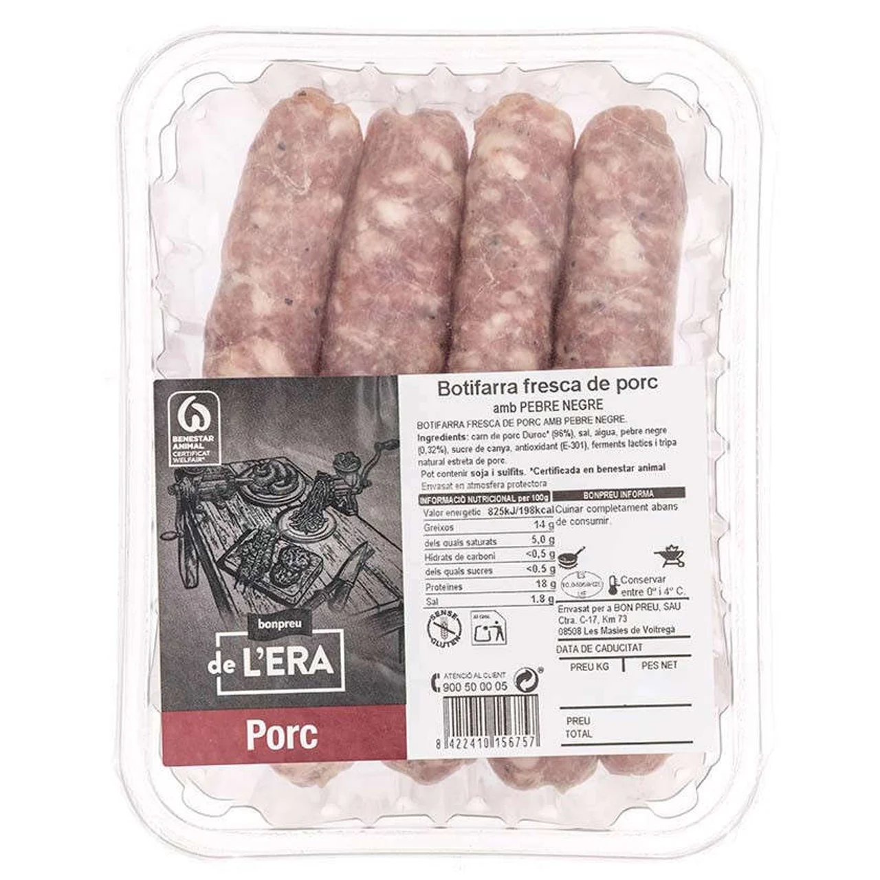 BONPREU DE L'ERA Butifarra fresca de cerdo con pimienta negra