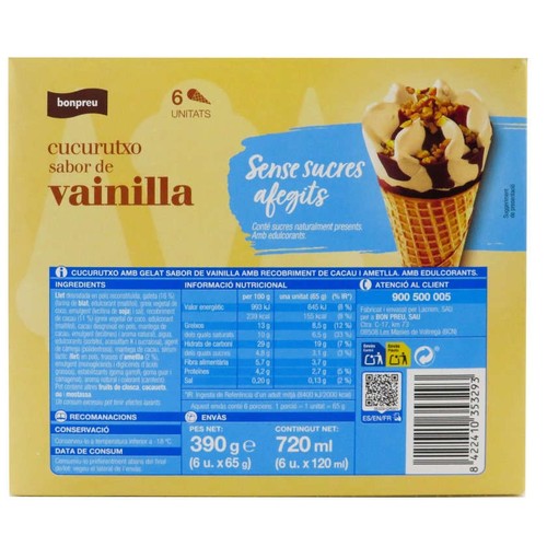 BONPREU Cucurutxo sabor de vainilla sense sucres afegits