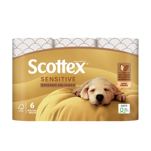 SCOTTEX Paper higiènic Sensitive llet d'ametlles 3 capes 6 un.