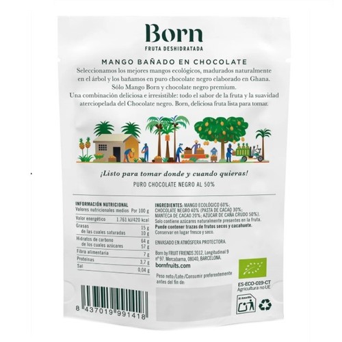 BORN Snacks de mango deshidratat amb xocolata ecològic