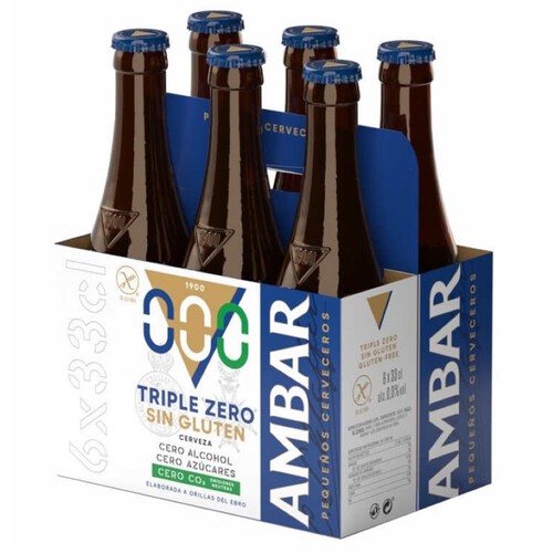 AMBAR Cervesa sense alcohol 0,0% i sense gluten 6x33 cl en ampolla