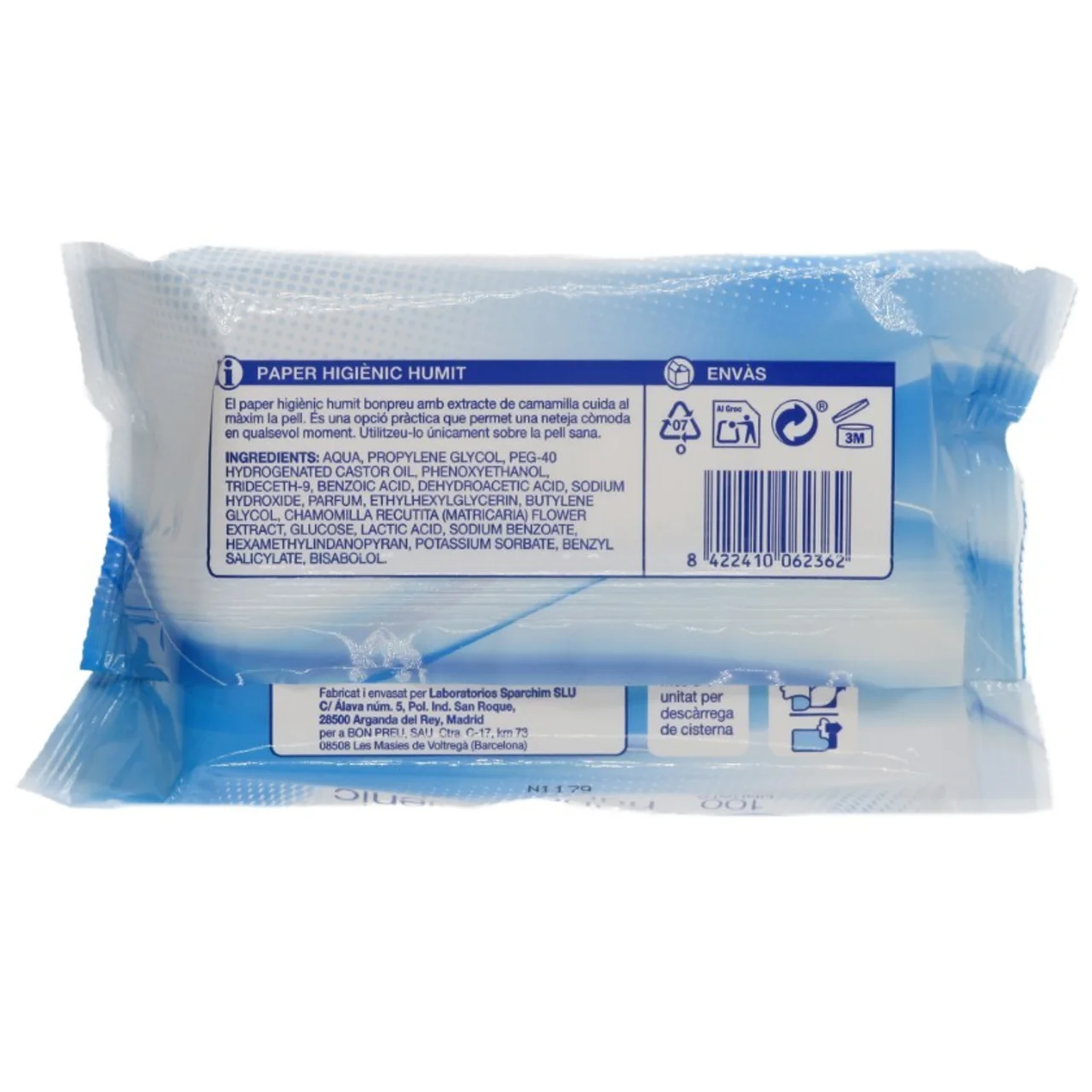 BONPREU Papel higiénico húmedo 100 unidades