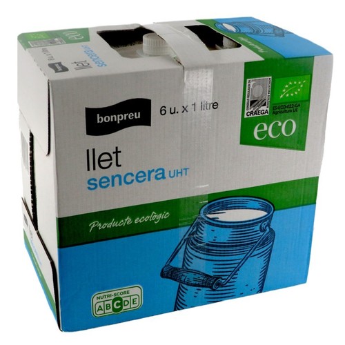 BONPREU Llet sencera ecològica UHT 6x1 L en cartró