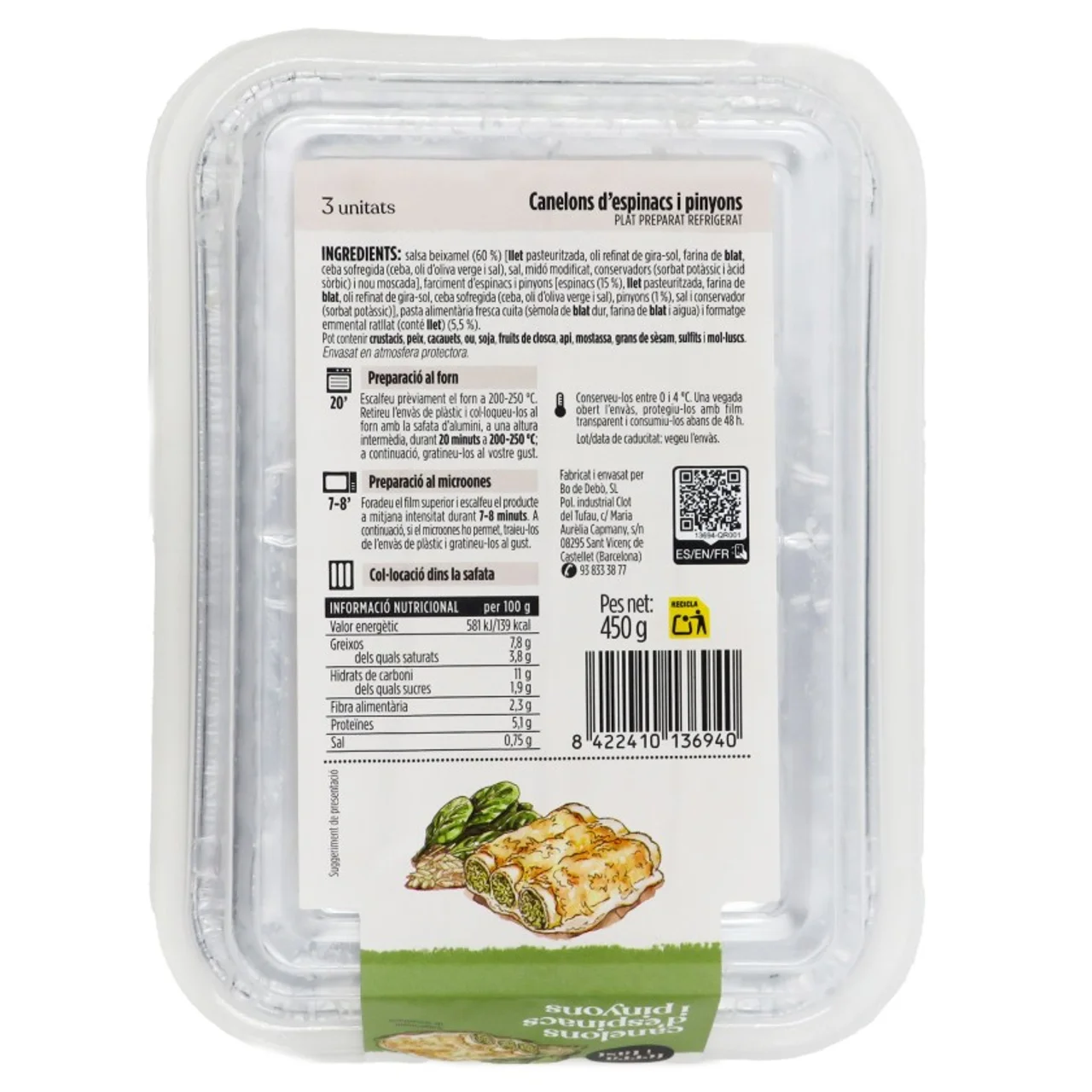 TERRA I TAST Canelones de espinacas y piñones