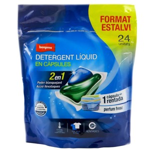 BONPREU Detergente líquido en cápsulas 2 en 1 de 24 dosis