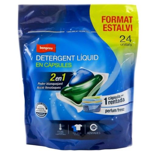 BONPREU Detergent líquid en càpsules 2 en 1 de 24 dosis