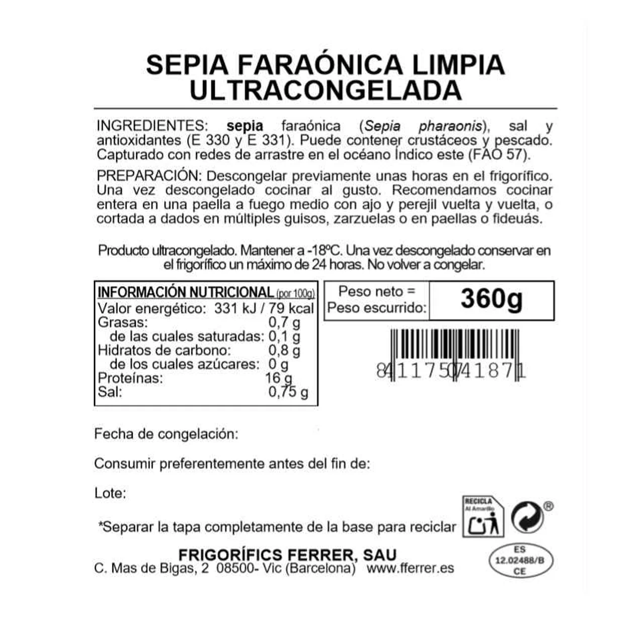 Sepia faraónica limpia