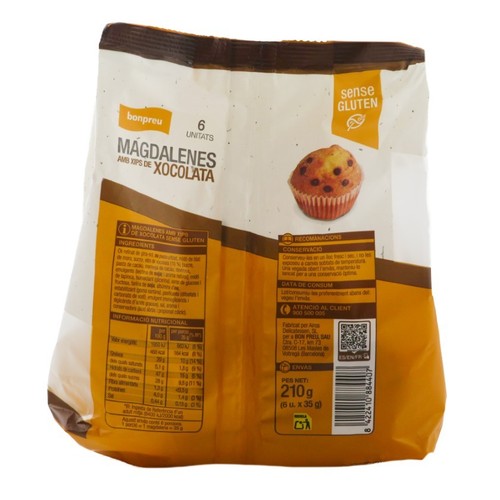 BONPREU Magdalenes amb xips de xoco sense gluten