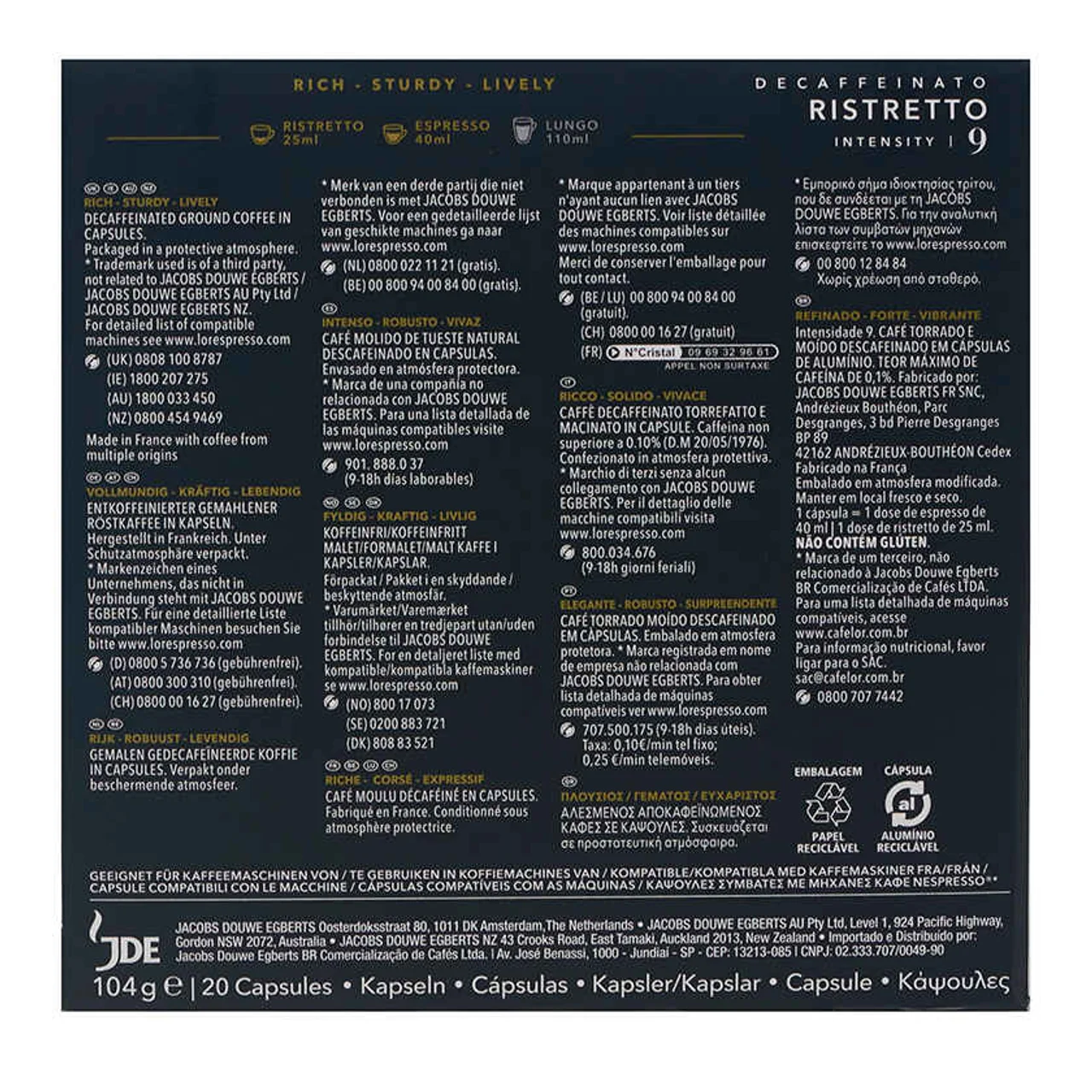 Cápsulas de café descafeinado Ristretto