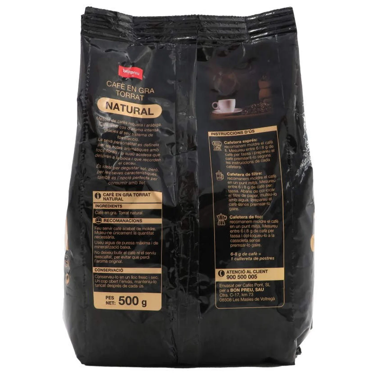 BONPREU Café en grano tostado natural