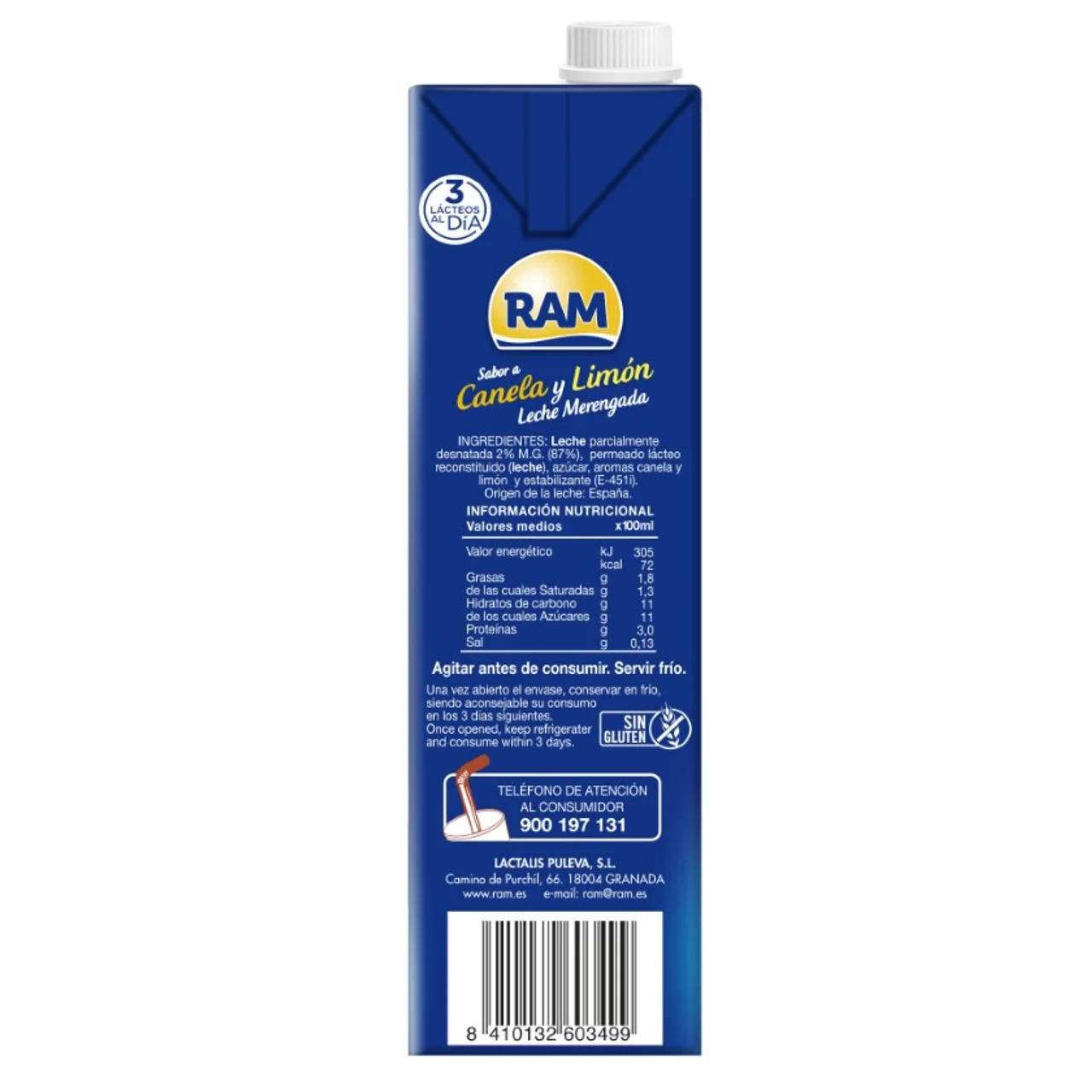 Leche merengada con sabor a canela y limón en cartón