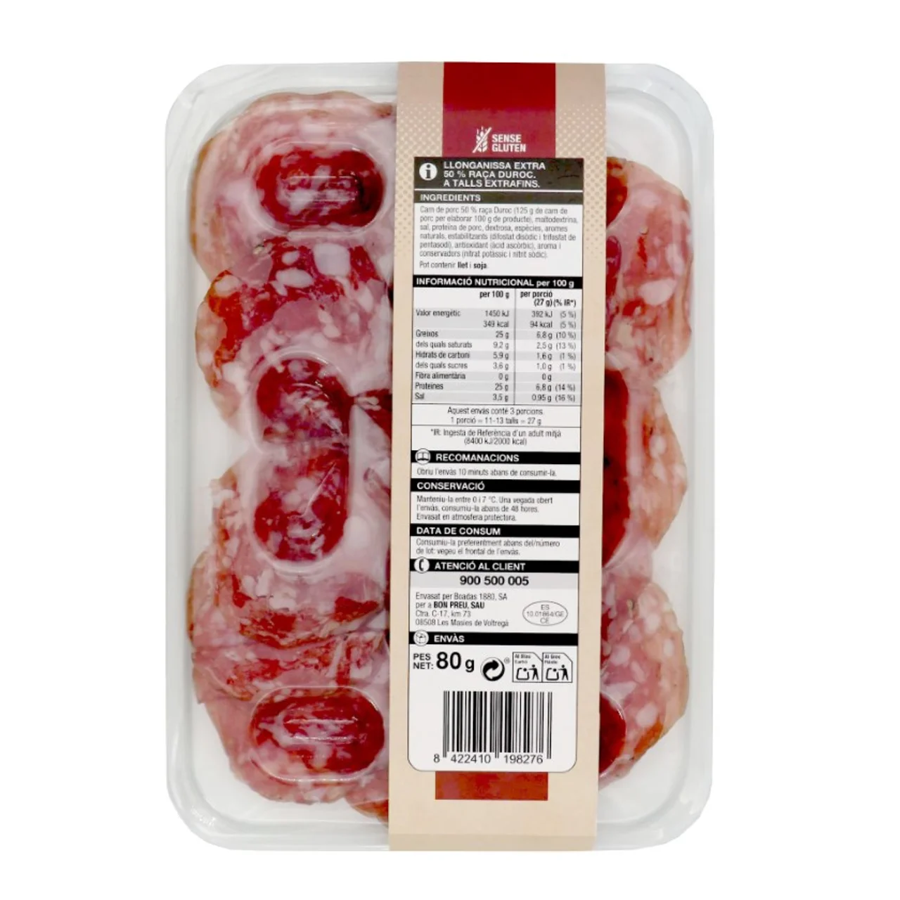 BONPREU Longaniza extra 50% Duroc