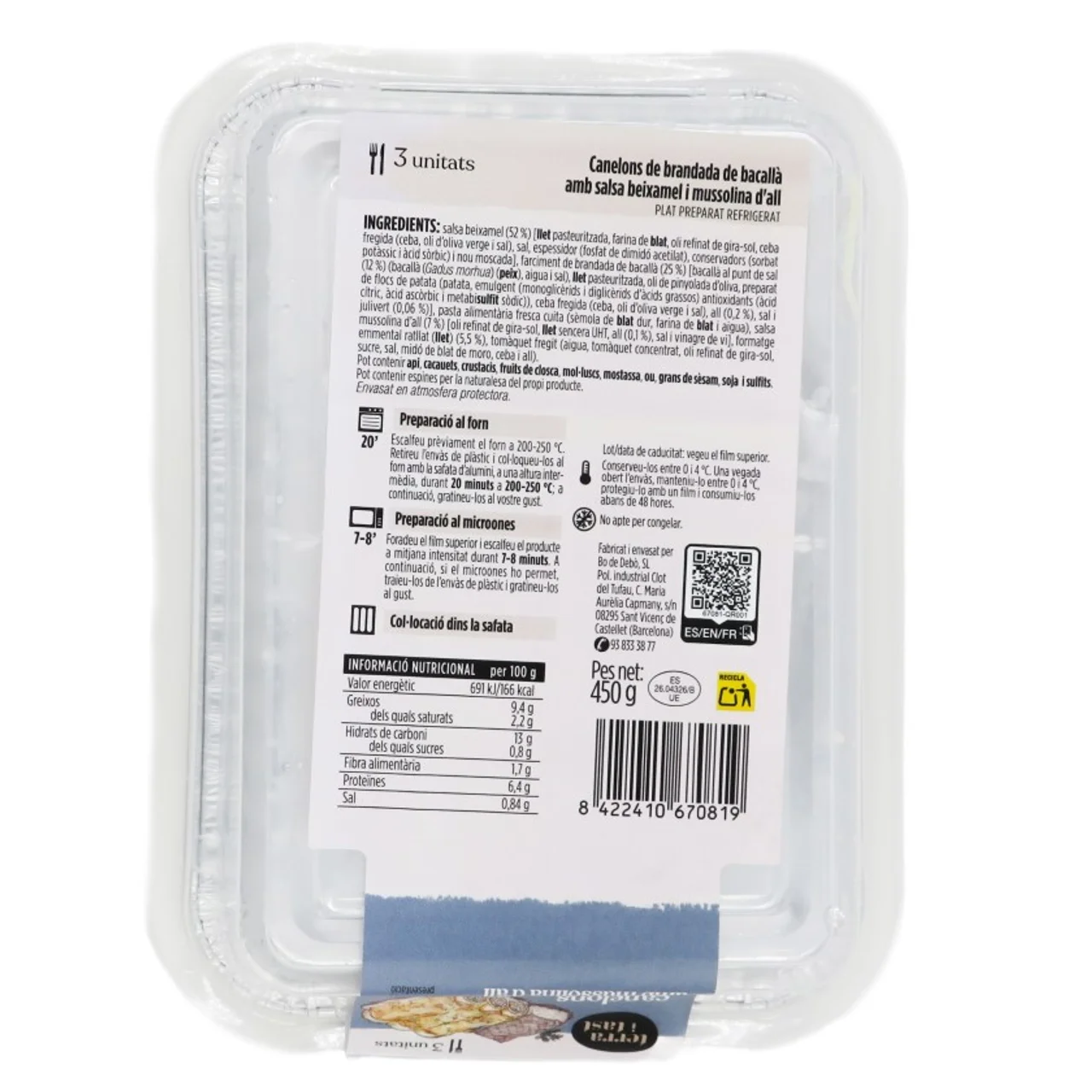 TERRA I TAST Canelones brandada bacalao con muselina de ajo 3u.