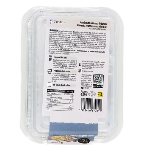 TERRA I TAST Canelons brandada bacallà amb mussolina d'all 3u.
