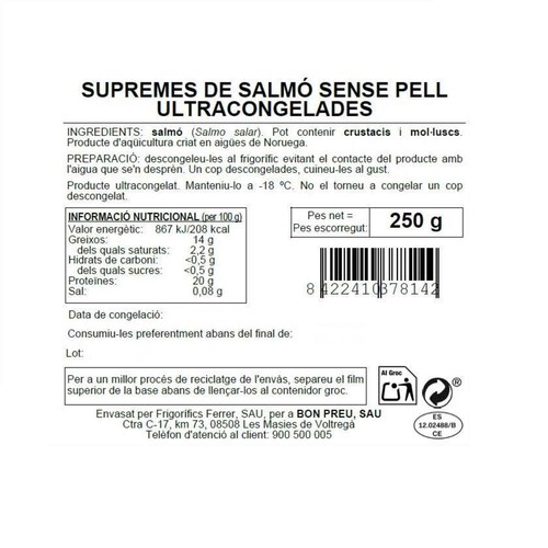 BONPREU Supremes de salmó sense pell