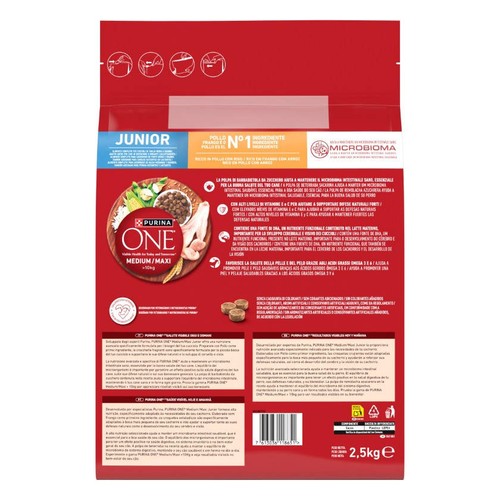 PURINA ONE Menjar de pollastre i arròs Junior per a gos medium/maxi