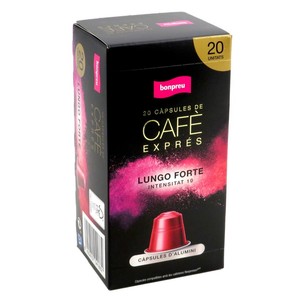 BONPREU Cápsulas de café Lungo Forte intensidad 10