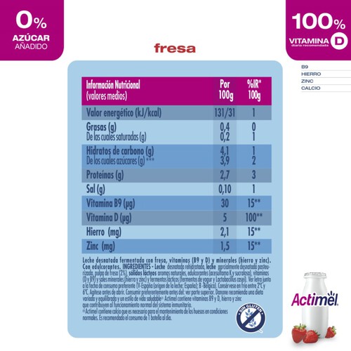 ACTIMEL Iogurt per beure de maduixa desnatat