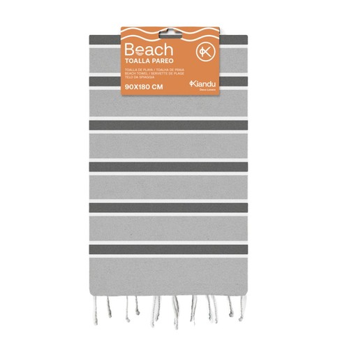 KIANDU Tovallola pareo de platja de ratlles gris i blanc
