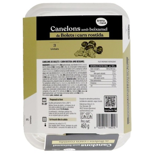 TERRA I TAST Canelons de bolets i carn rostida amb beixamel  3 u.