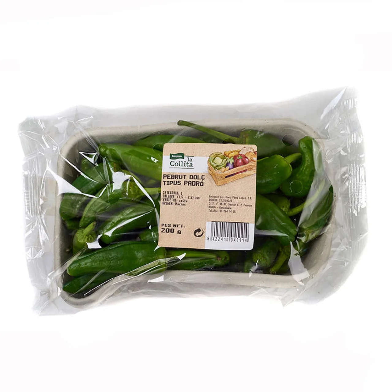 Pimiento dulce tipo padrón en bandeja de 200 g