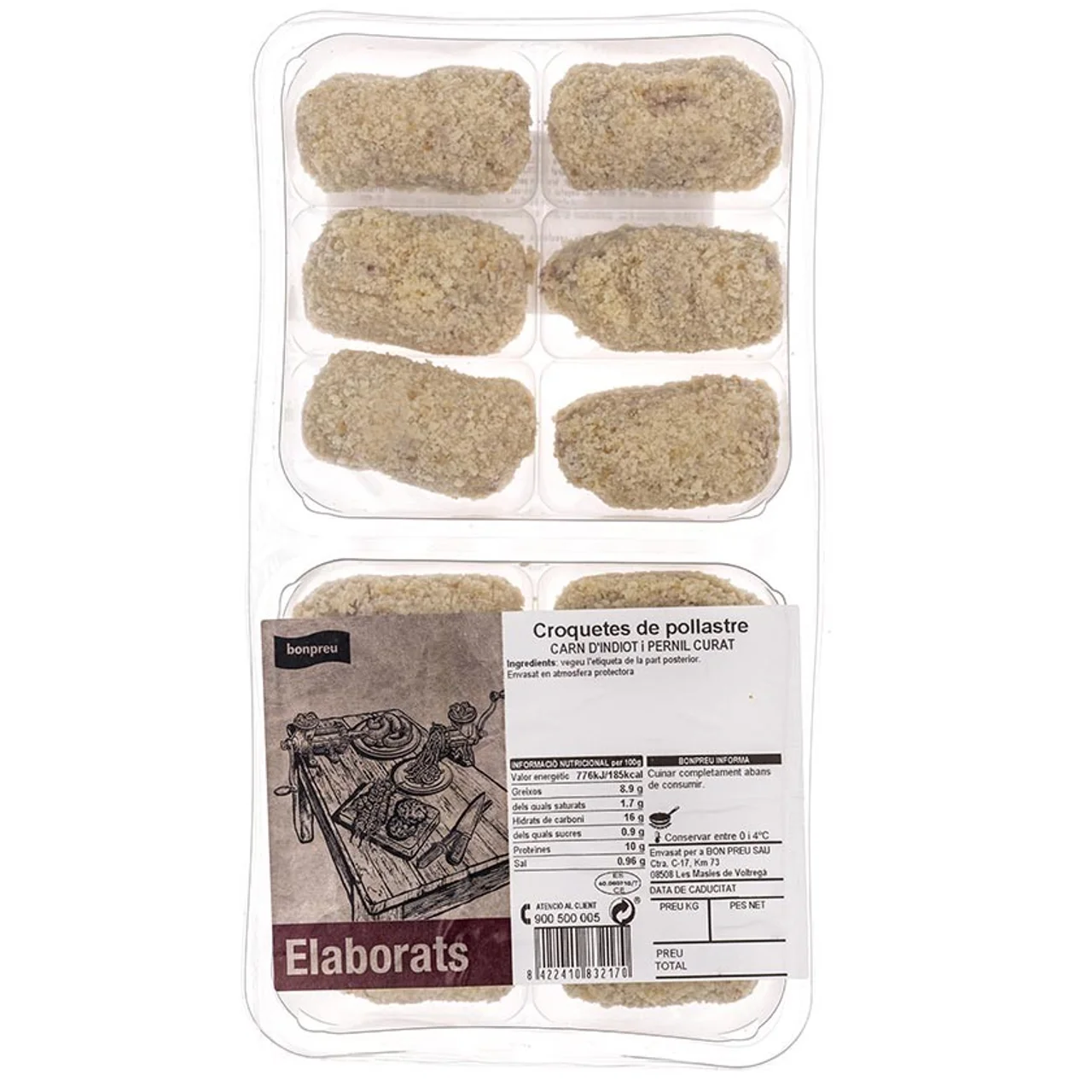 BONPREU Croquetas de pollo, carne de pavo y jamón curado