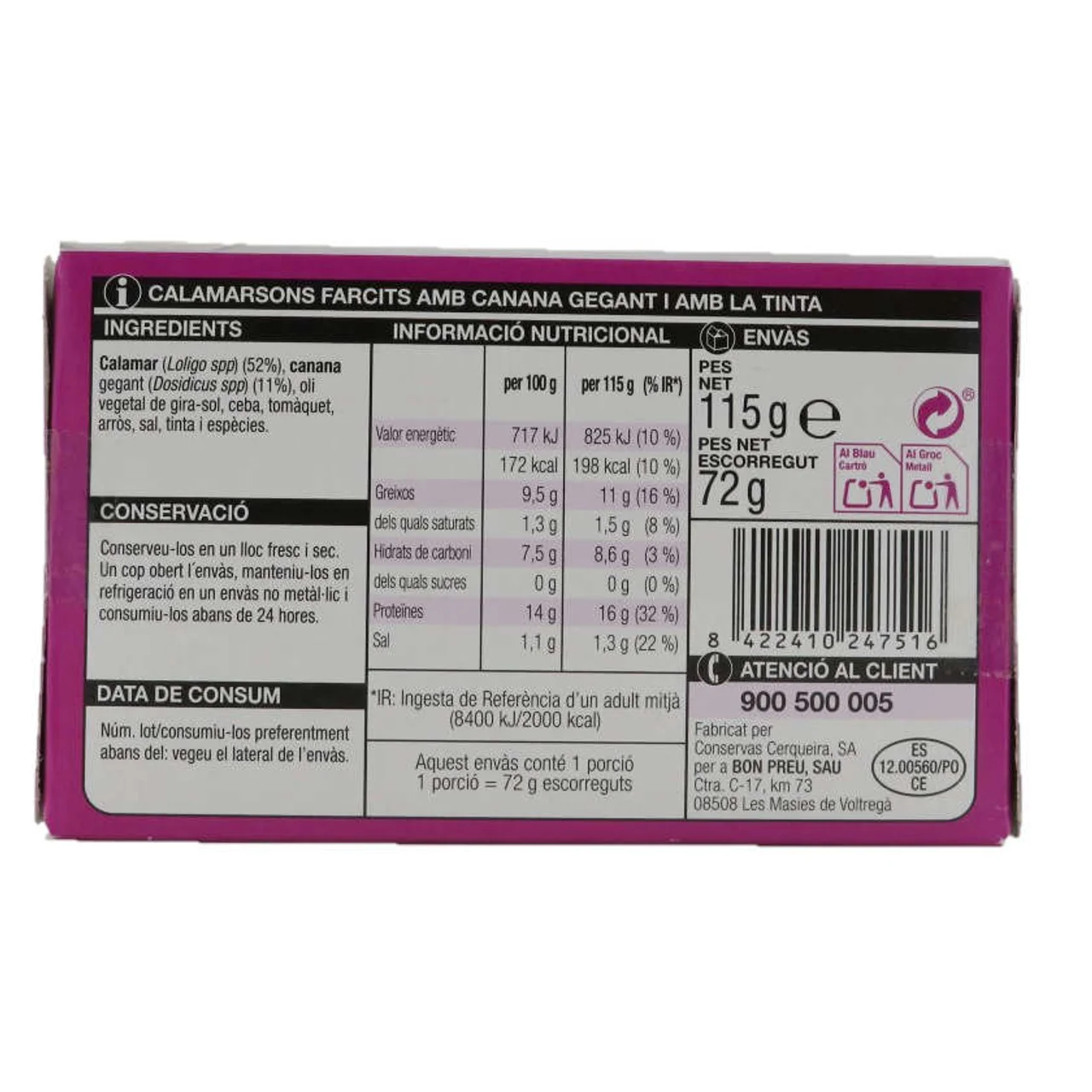 BONPREU Chipirones con tinta rellenos 3/6 u.