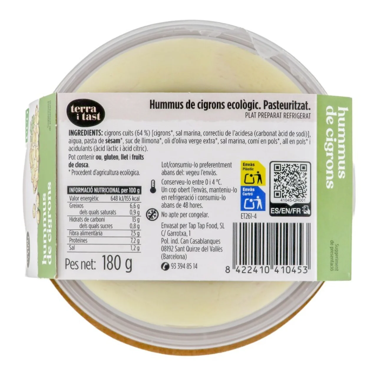 TERRA I TAST Hummus de garbanzos ecológico