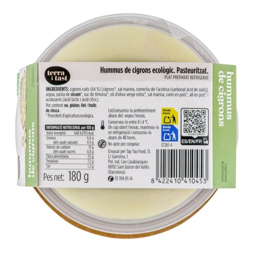 TERRA I TAST Hummus de cigrons ecològic