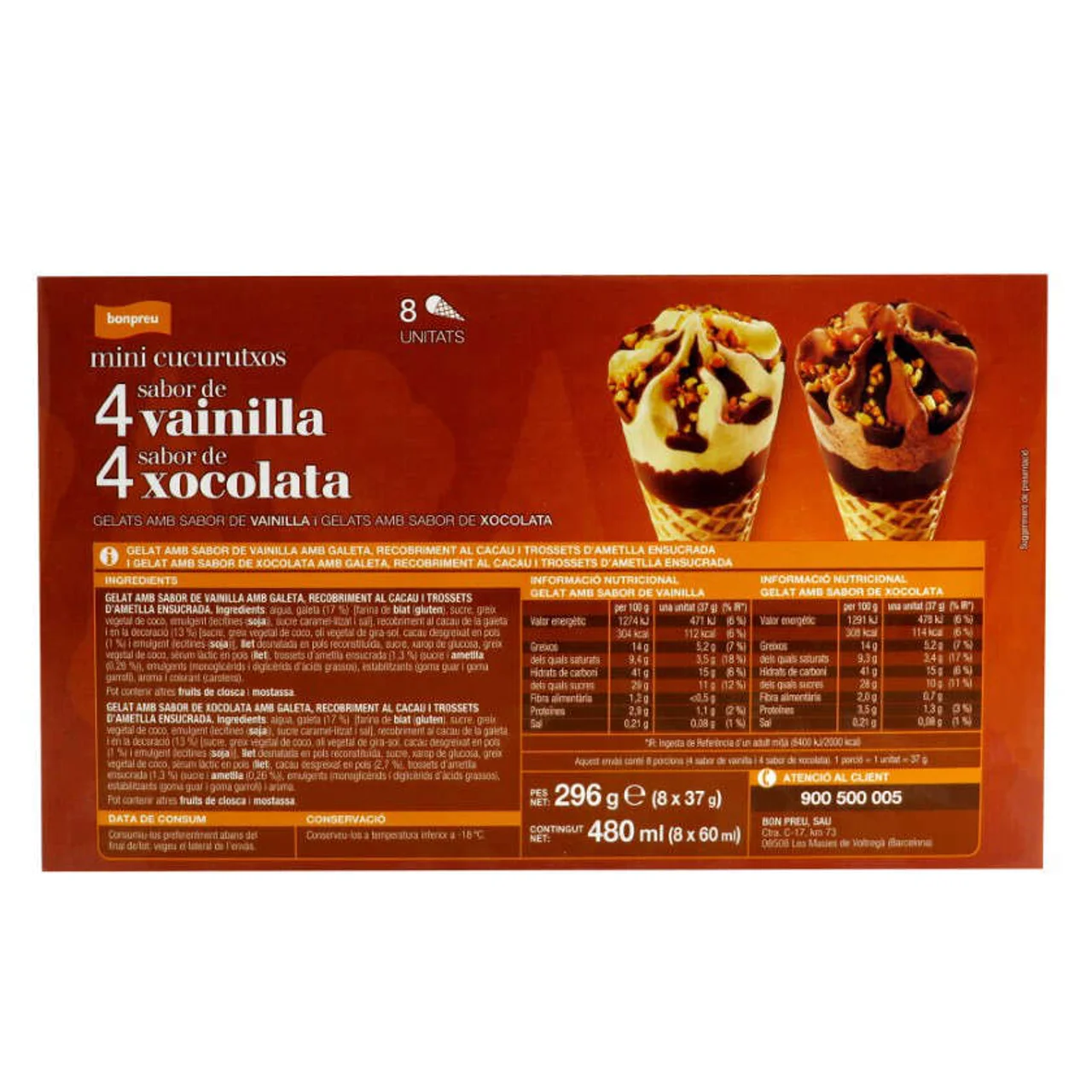 BONPREU Mini cucuruchos sabor a vainilla y sabor a chocolate