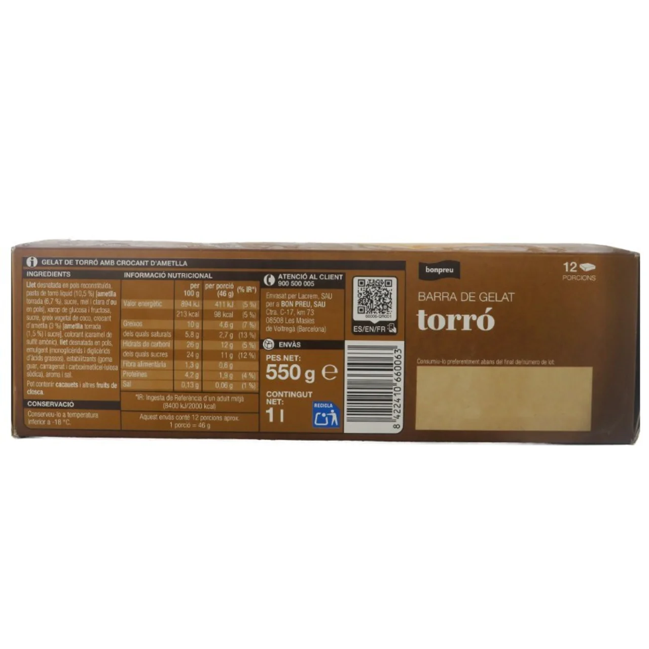 BONPREU Barra de helado de turrón