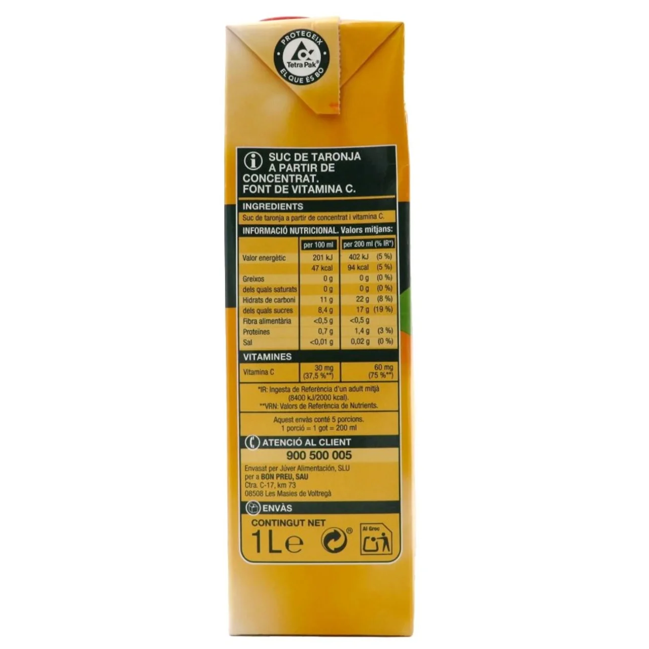 BONPREU Zumo de naranja a partir de concentrado.