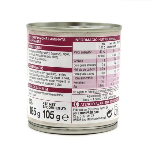 BONPREU Xampinyons laminats llauna