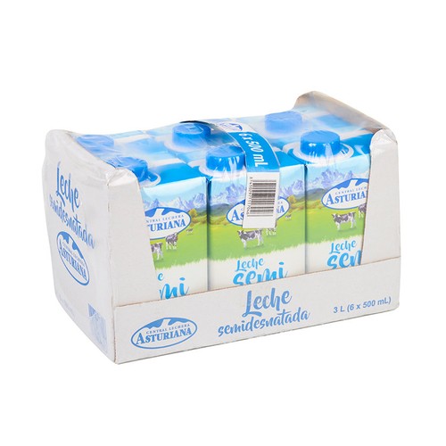 ASTURIANA Llet semidesnatada UHT 6 x 50 cl en ampolla