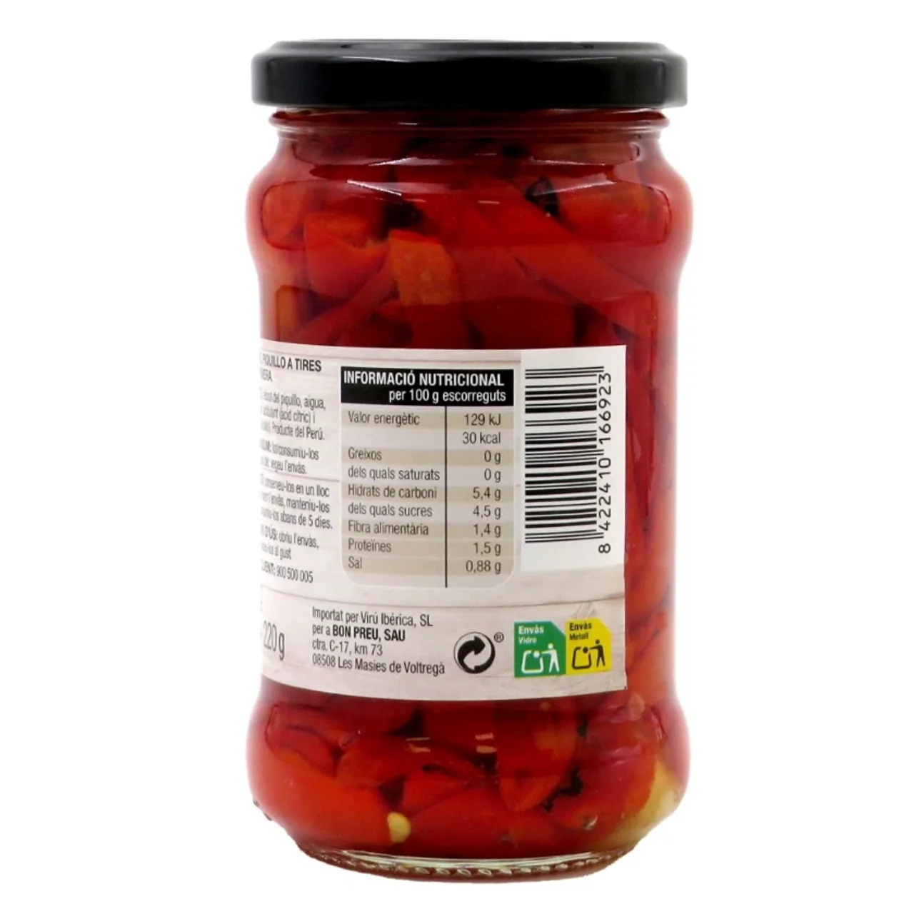 BONPREU Pimiento del piquillo en tiras con ajo
