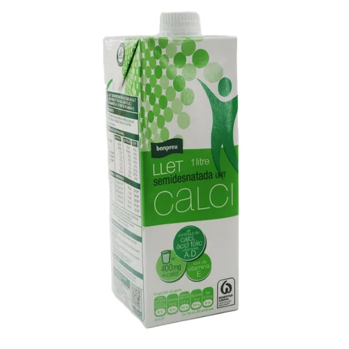 BONPREU Leche semidesnatada con calcio 6x1L en cartón
