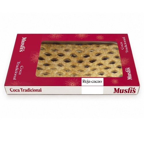 MUSFI'S Coca reixada de full amb cacau i ametlla
