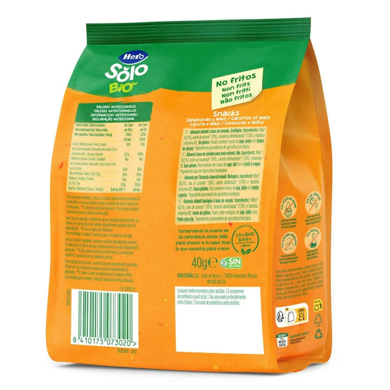 Snacks de zanahoria y maíz ecológico