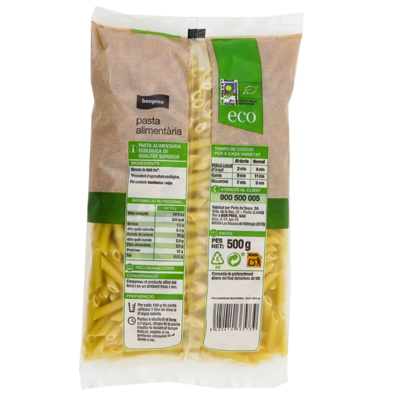 BONPREU Macarrones ecológicos Km0