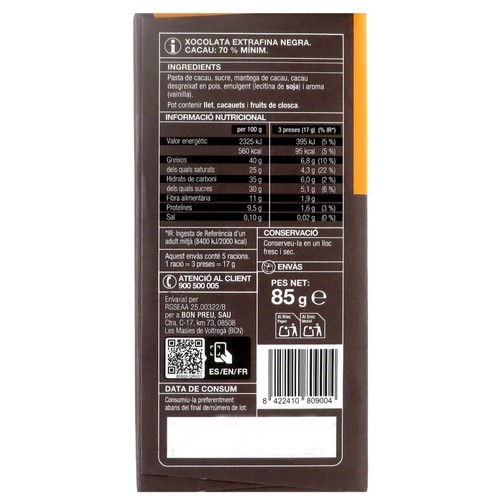 BONPREU Xocolata extrafina negra 70% cacau