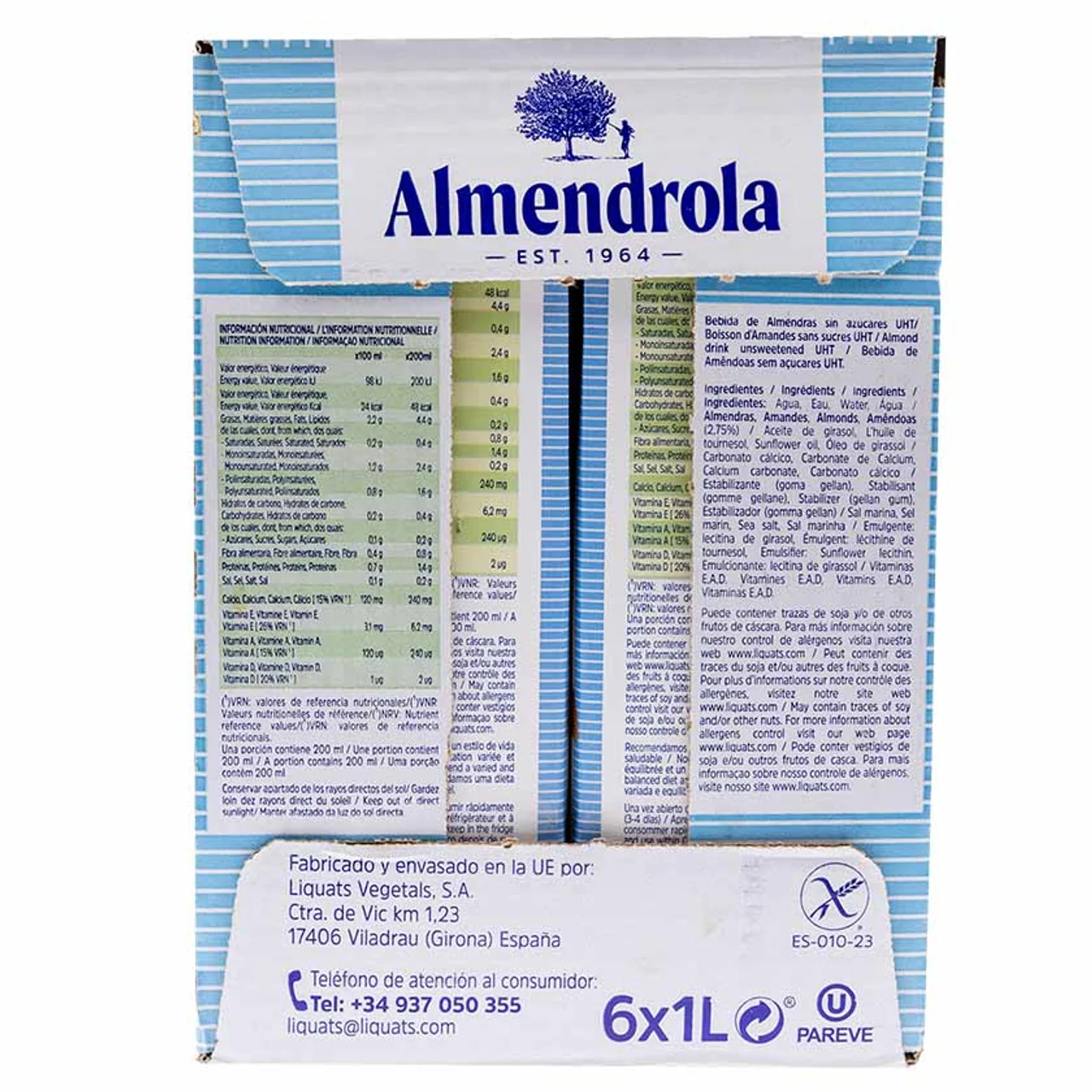 Bebida de almendras sin azúcares 6x1L en cartón