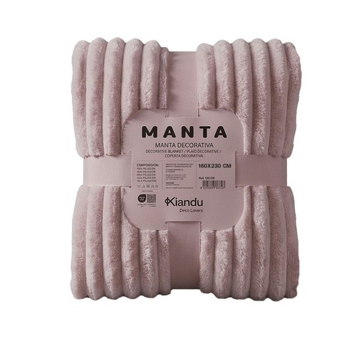 KIANDU Manta franela ratlles rosa 160x230