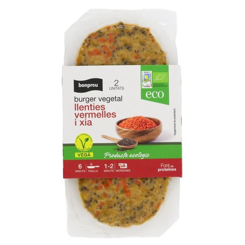 BONPREU Burger vegetal  llenties vermelles i xia ecològica