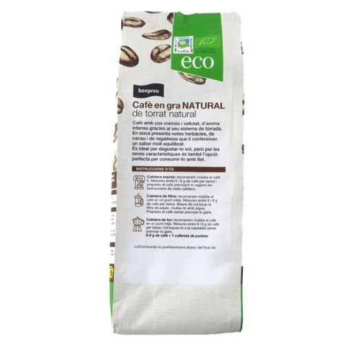 BONPREU Cafè de torrat natural en gra ecològic