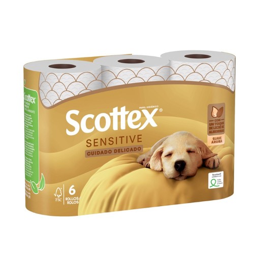 SCOTTEX Paper higiènic Sensitive llet d'ametlles 3 capes 6 un.