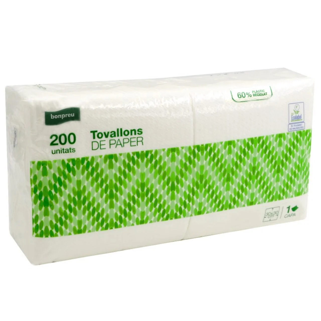 BONPREU Servilletas de papel blancas 30x30 cm 200 unidades