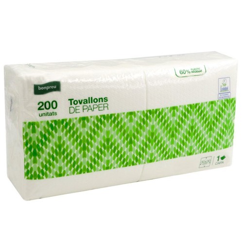 BONPREU Tovallons de paper blancs 30x30 cm 200 unitats
