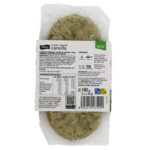 BONPREU Burger vegetal carxofa ecològica